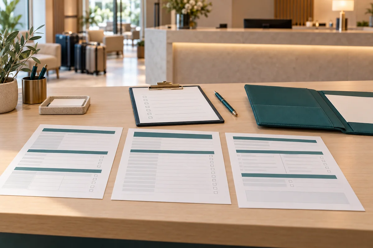 Esempio illustrativo di modelli, checklist e documenti organizzati per il lavoro dei reparti.